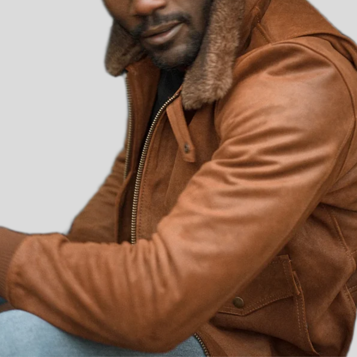 Men's Waxed Flesh Leather Bomber Jacket
