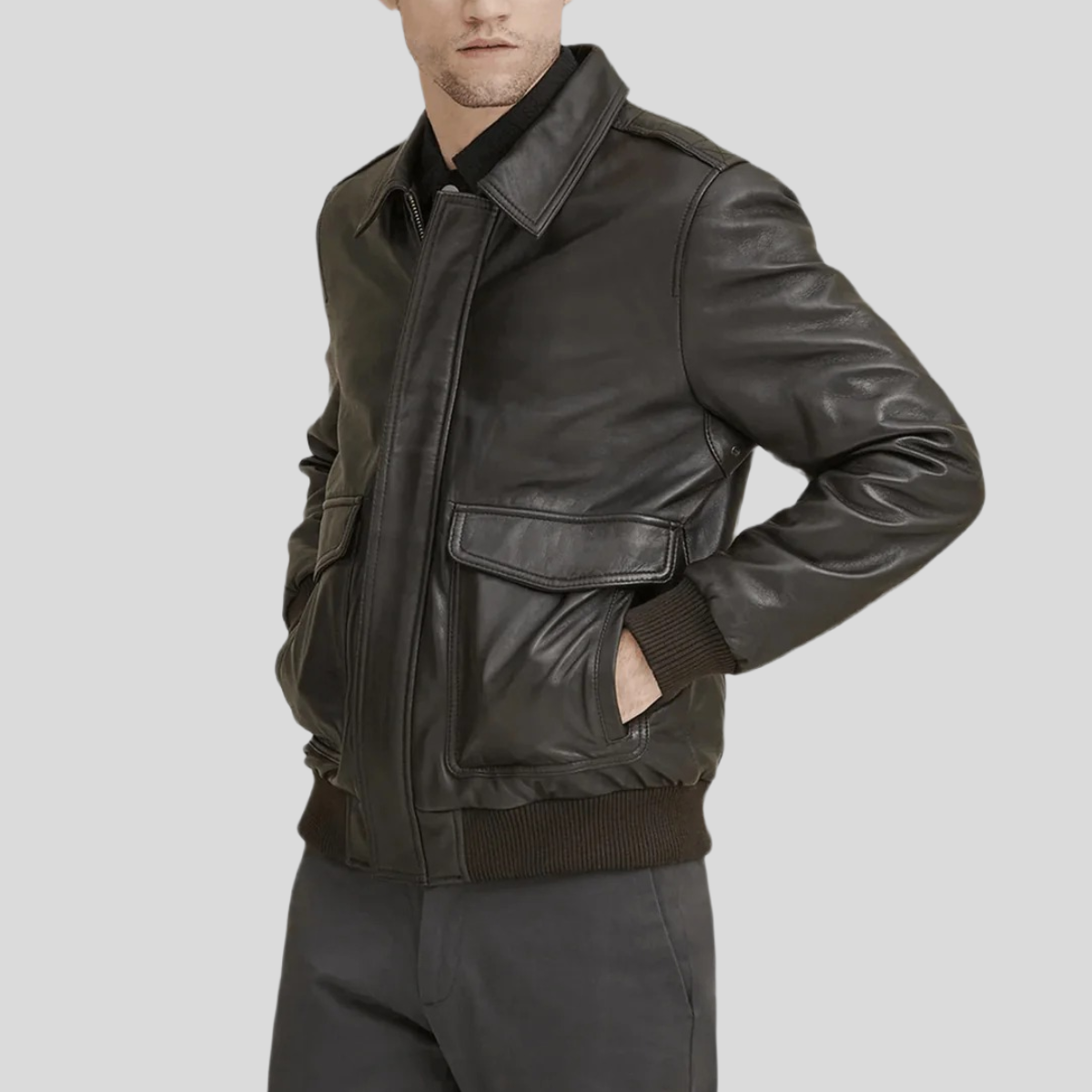 Men's Classic Sheepskin Leather Bomber Jacket