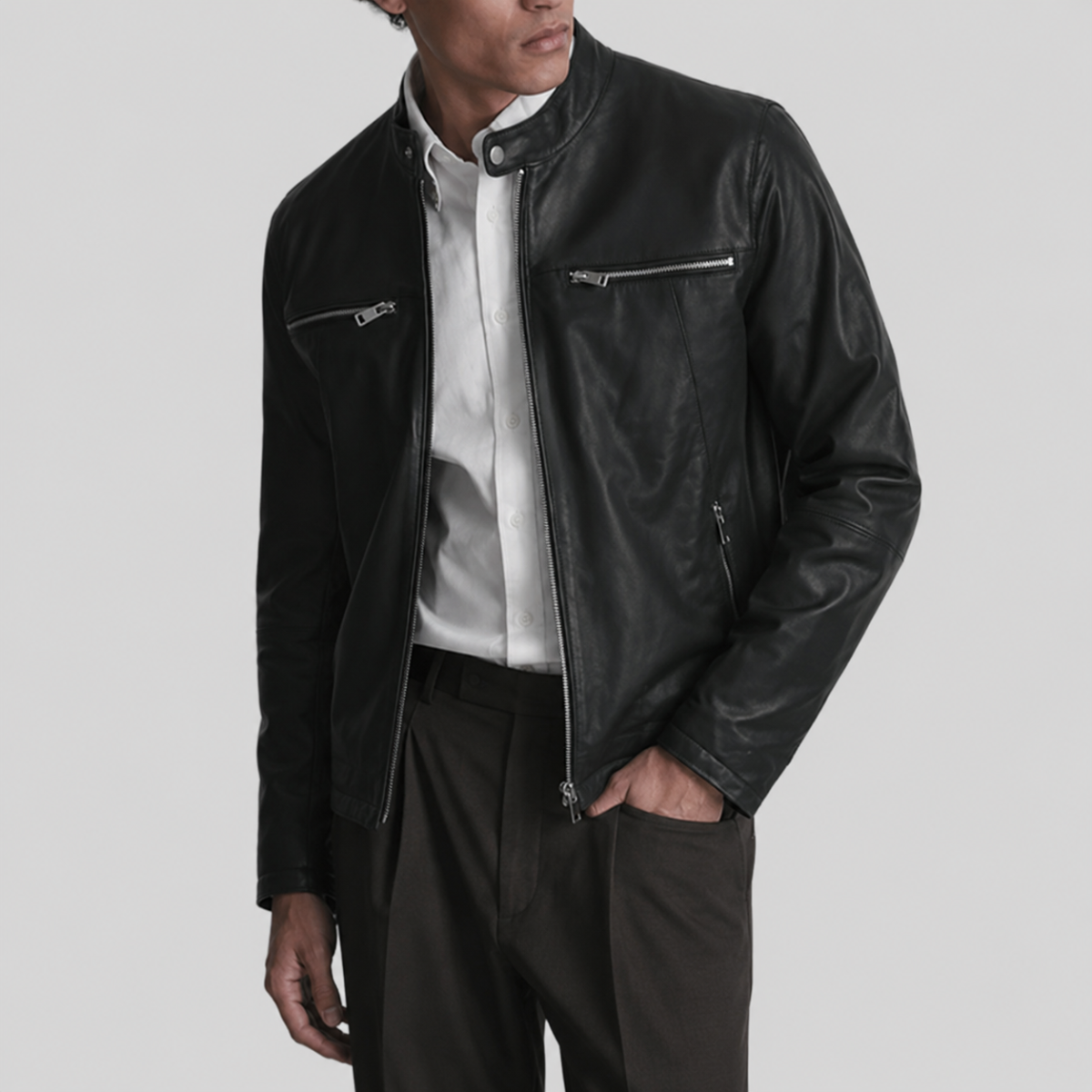 Men's Quinton Lightweight Leather Racer Jacket
