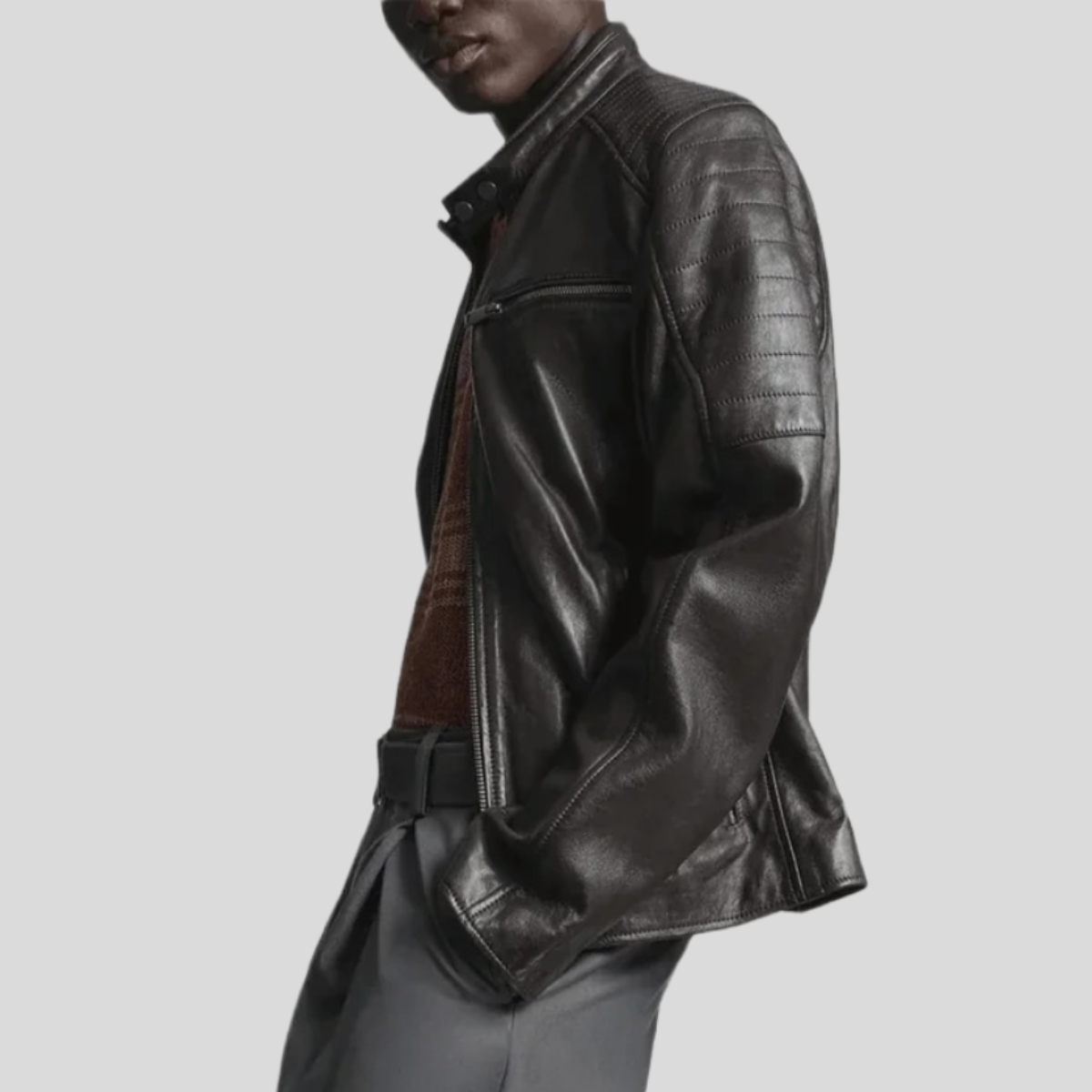 Men's Lance Collarless Leather Moto Jacket
