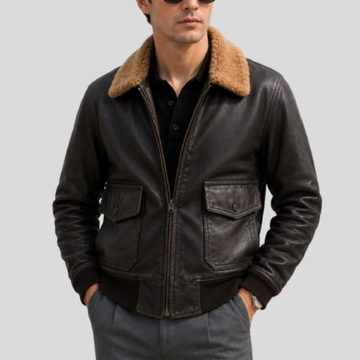 Men's Vintage Aviator Sheepskin Leather Flight Bomber Jacket