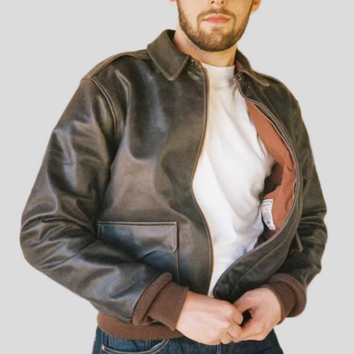 Men's Vintage Cowhide Leather Flight Bomber Jacket - Brown