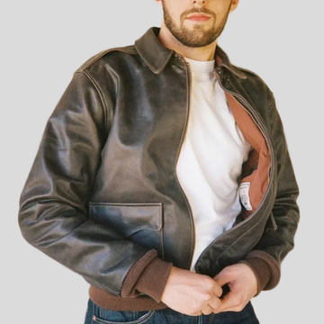 Men's Vintage Cowhide Leather Flight Bomber Jacket - Brown