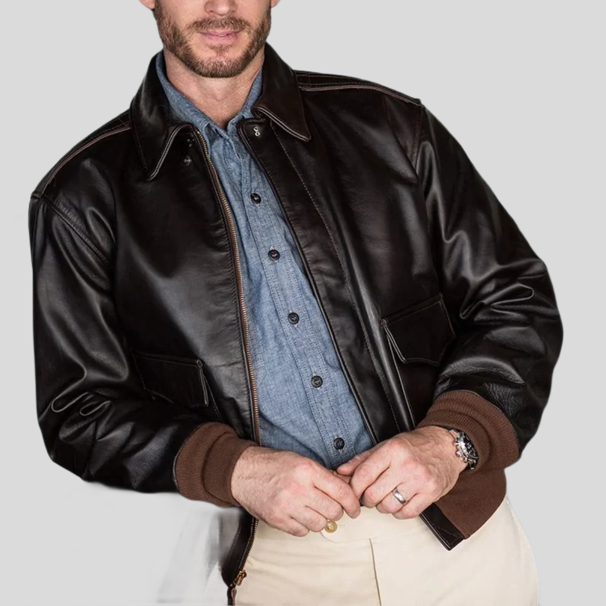 Men's Classic  sheepskin Leather Flight Jacket