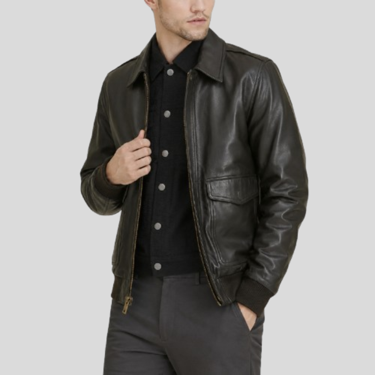 Men's Classic Sheepskin Leather Bomber Jacket