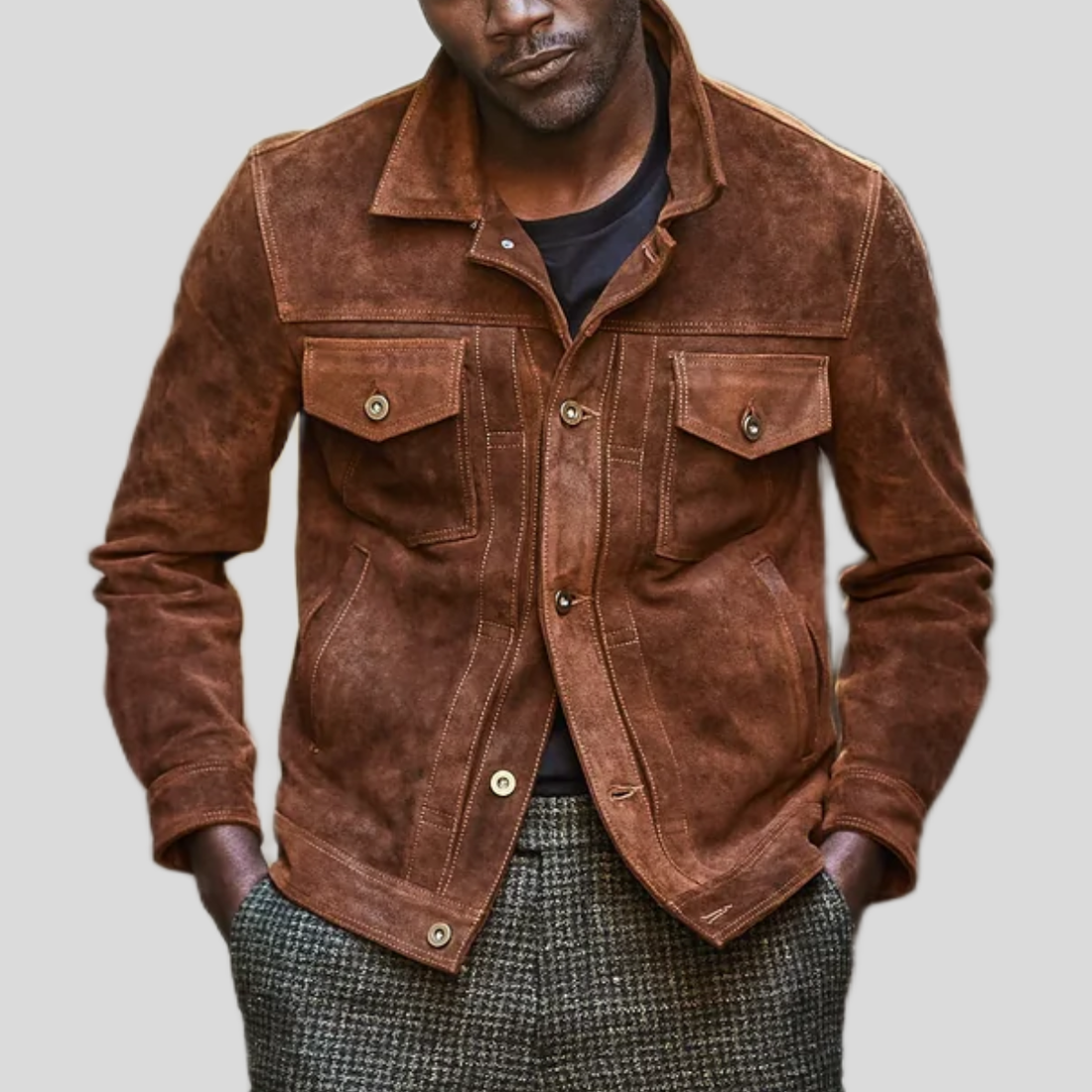 Men's Waxed Leather Workwear Jacket - Brown