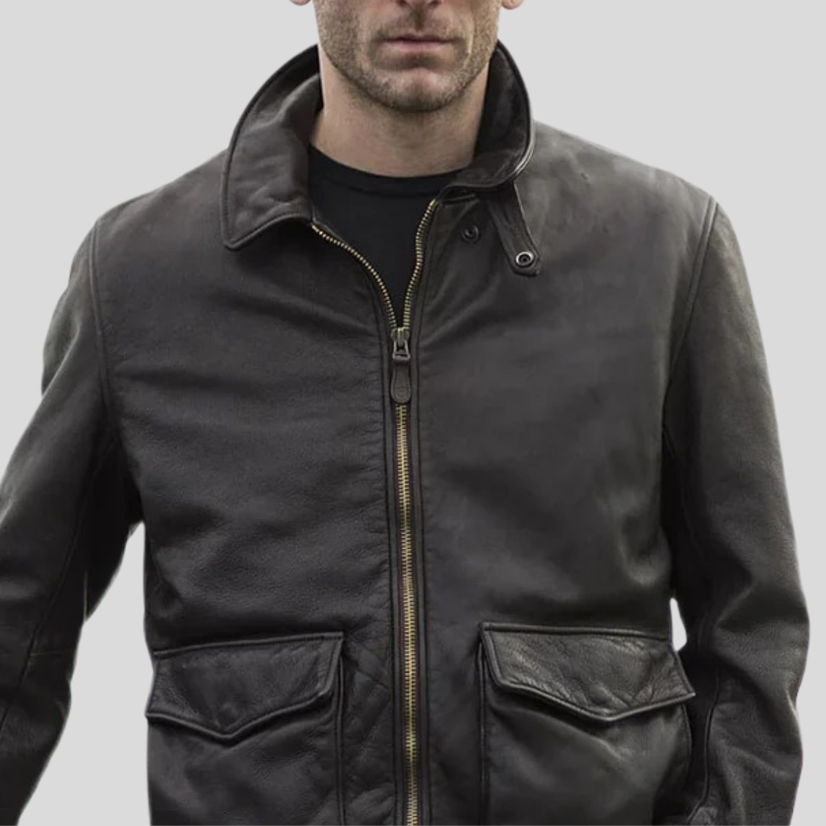 Men's Military Leather Tanker Jacket - Brown