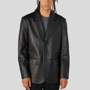 Men's Dylan Genuine Leather Blazer Jacket - Black