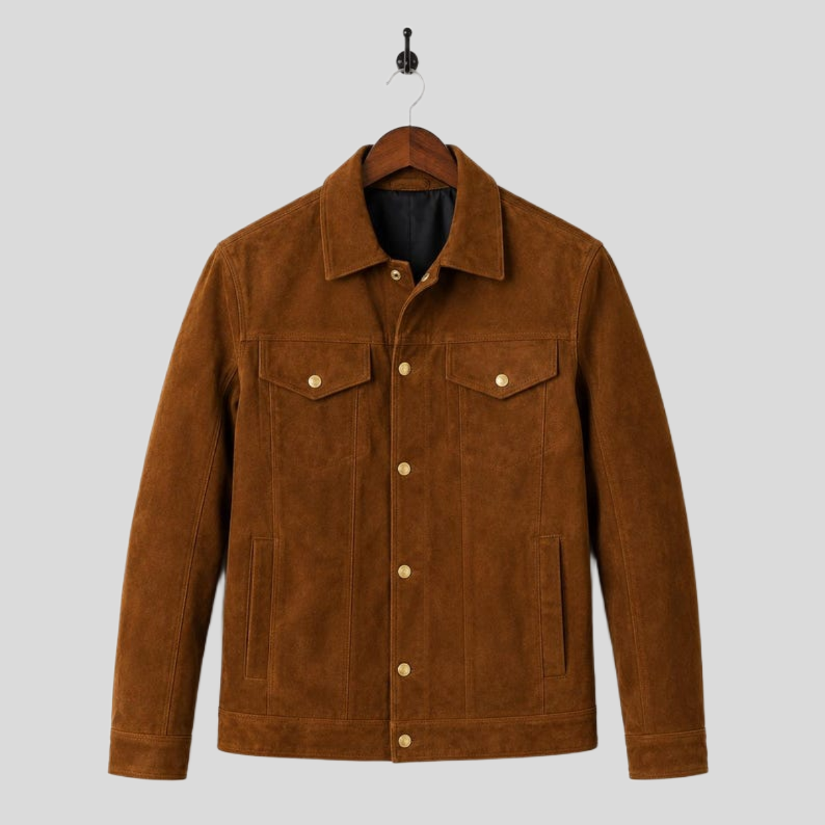 Men's Brown Suede Leather Trucker Jacket