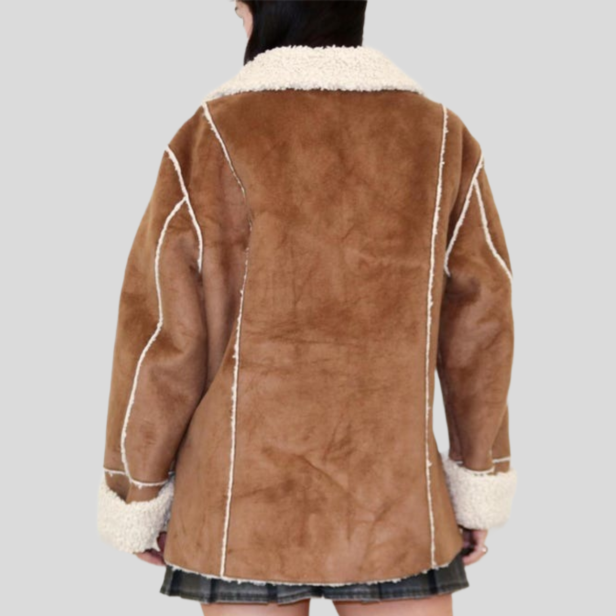 Women's Brown Suede Shearling Longline Jacket