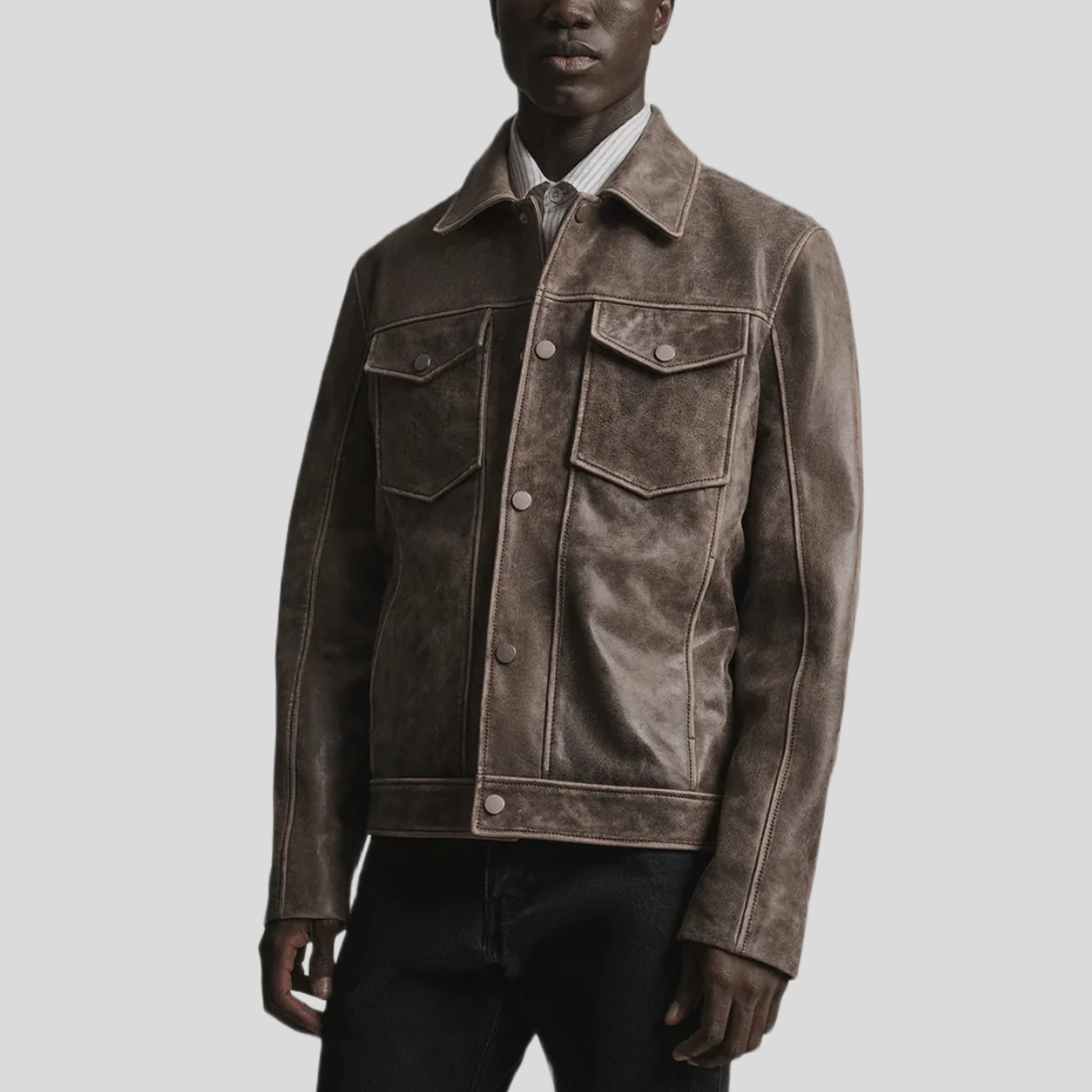 Men's Jonah Vintage Leather Shirt Jacket - Brown