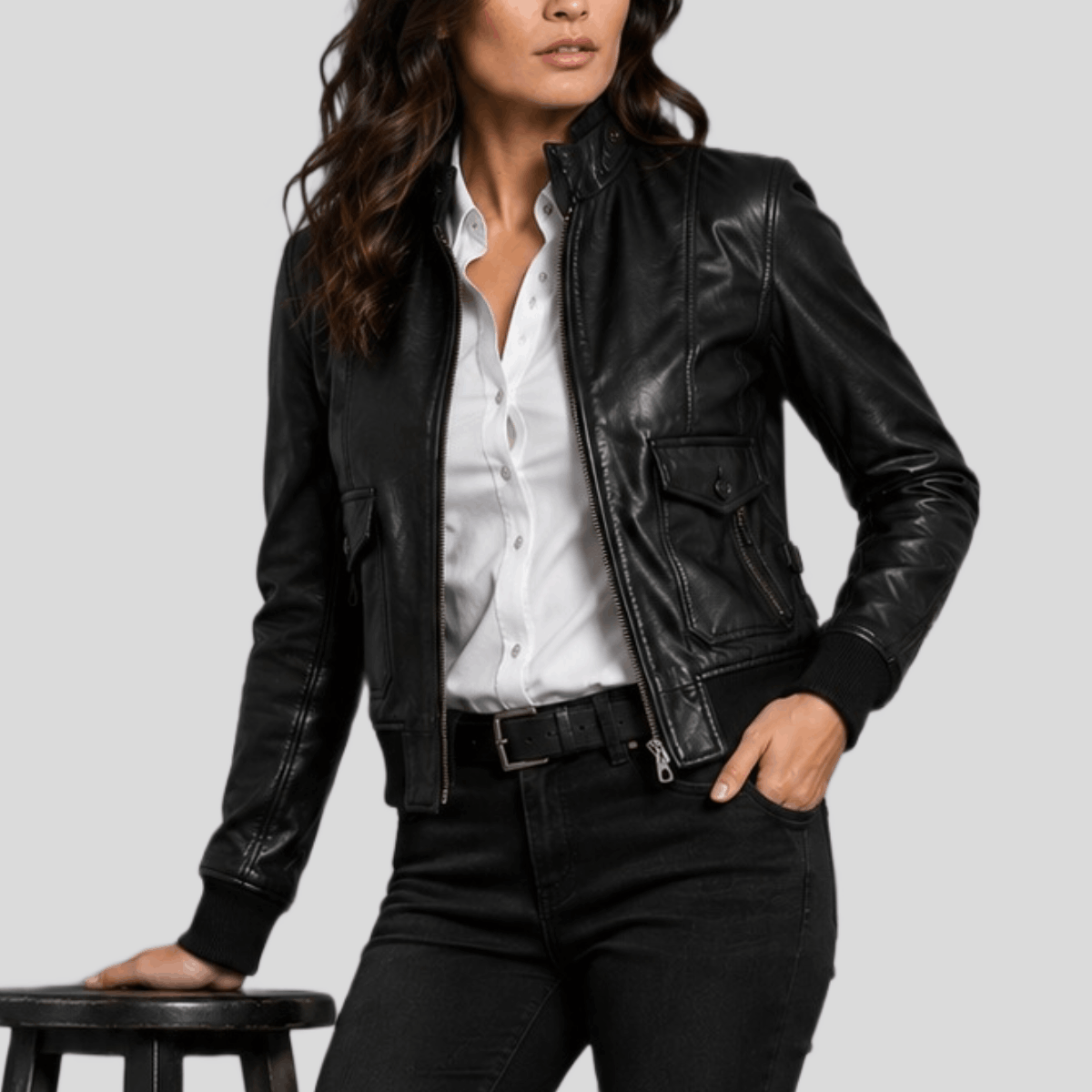 Women's Classic Leather Racer Motorcycle Jacket