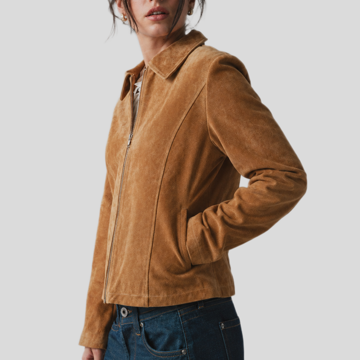 Women's Vintage 70s Tan Brown Suede Leather Western Jacket