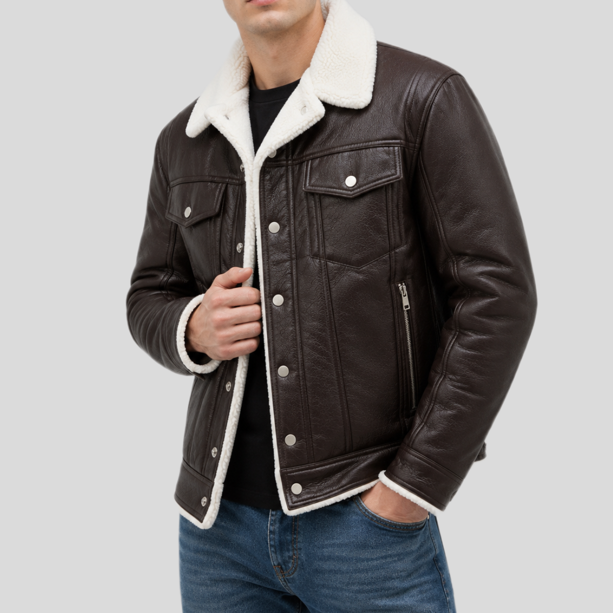 Men's Streetstyle Faux Shearling Leather Bomber Jacket