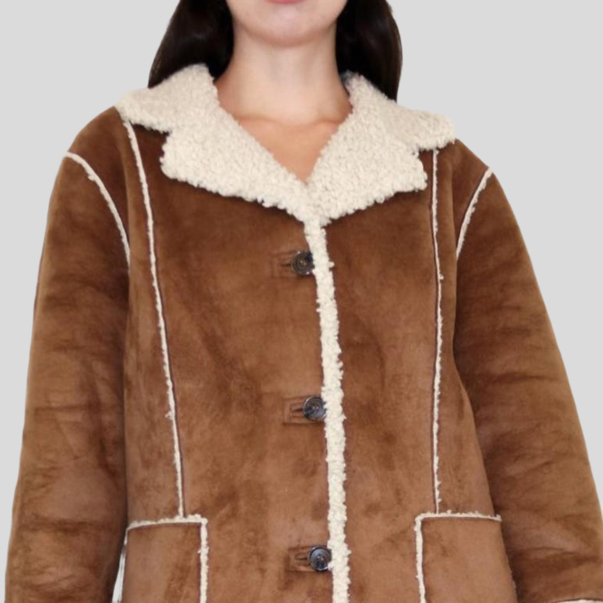 Women's Brown Suede Shearling Longline Jacket