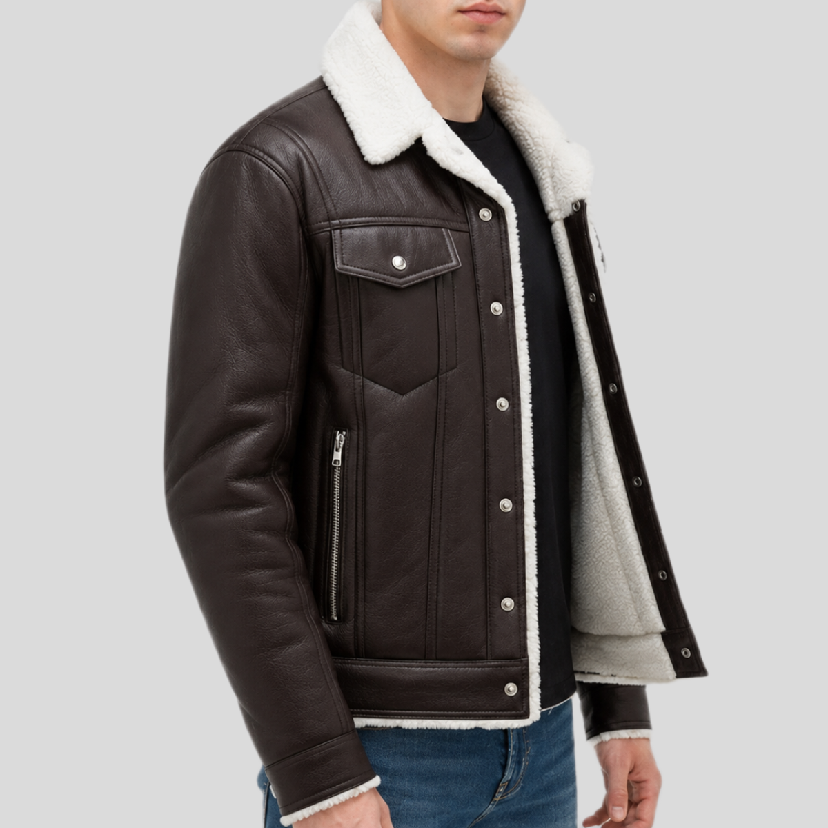 Men's Streetstyle Faux Shearling Leather Bomber Jacket