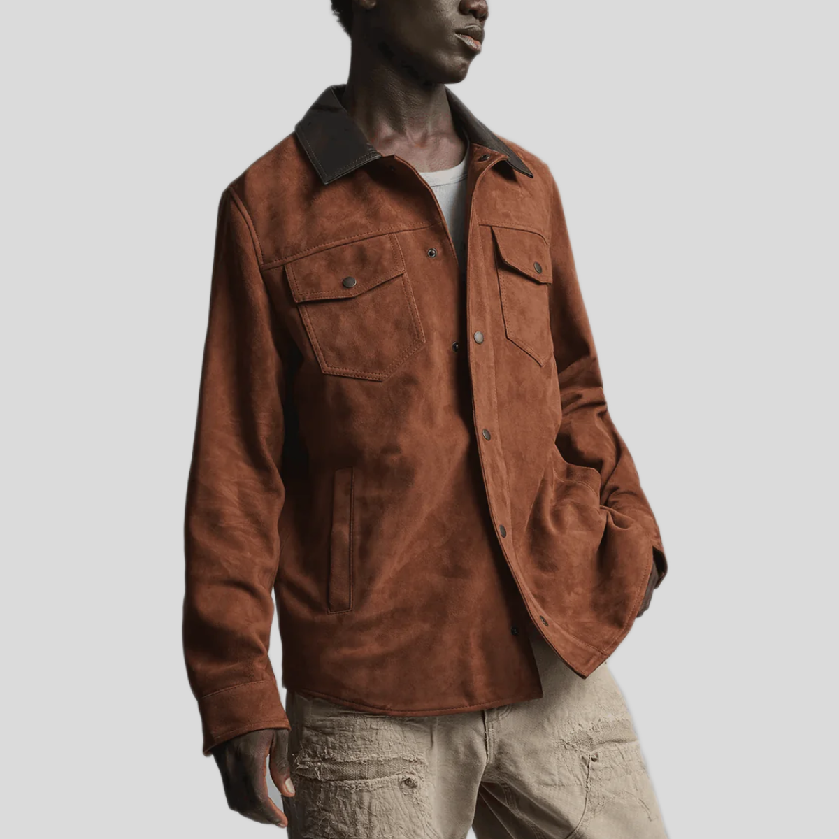 Men's Vintage Suede Leather Shirt Jacket
