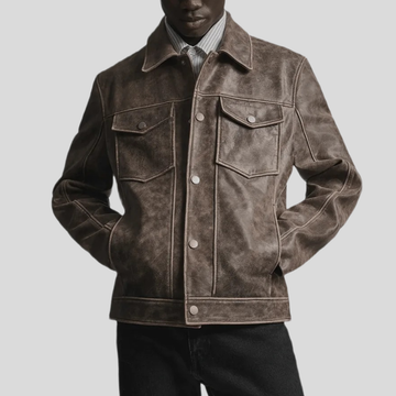 Men's Jonah Vintage Leather Shirt Jacket - Brown