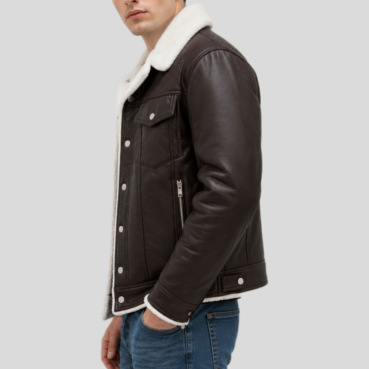 Men's Streetstyle Faux Shearling Leather Bomber Jacket