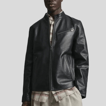 Men's Classic Leather Racer Jacket - Black