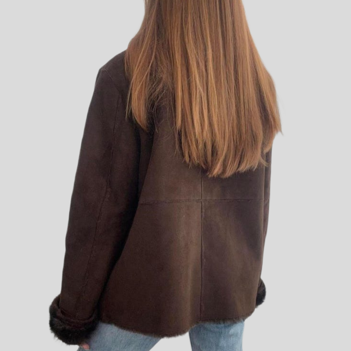 Women's Brown Suede Y2K Fur-Trimmed Winter Jacket
