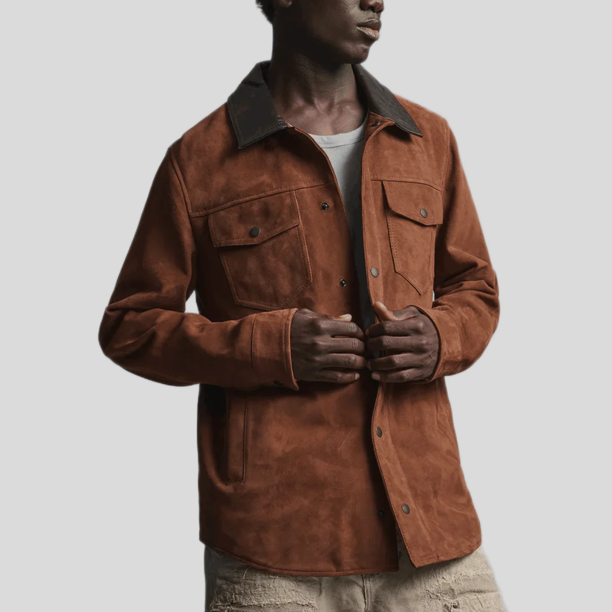 Men's Vintage Suede Leather Shirt Jacket