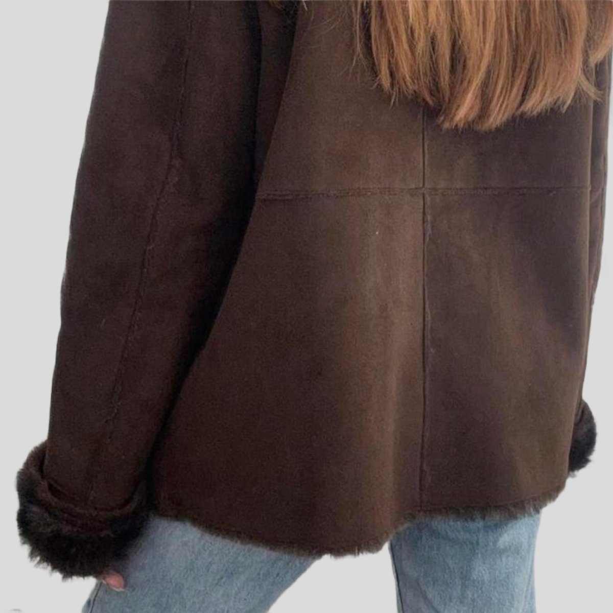 Women's Brown Suede Y2K Fur-Trimmed Winter Jacket