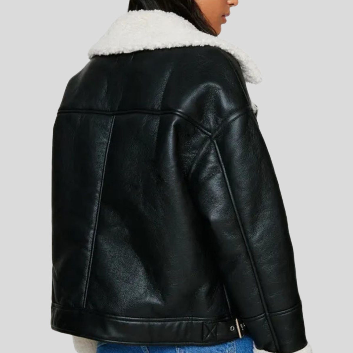 Women's Black B-3 Sheepskin Leather Biker Aviator Coat