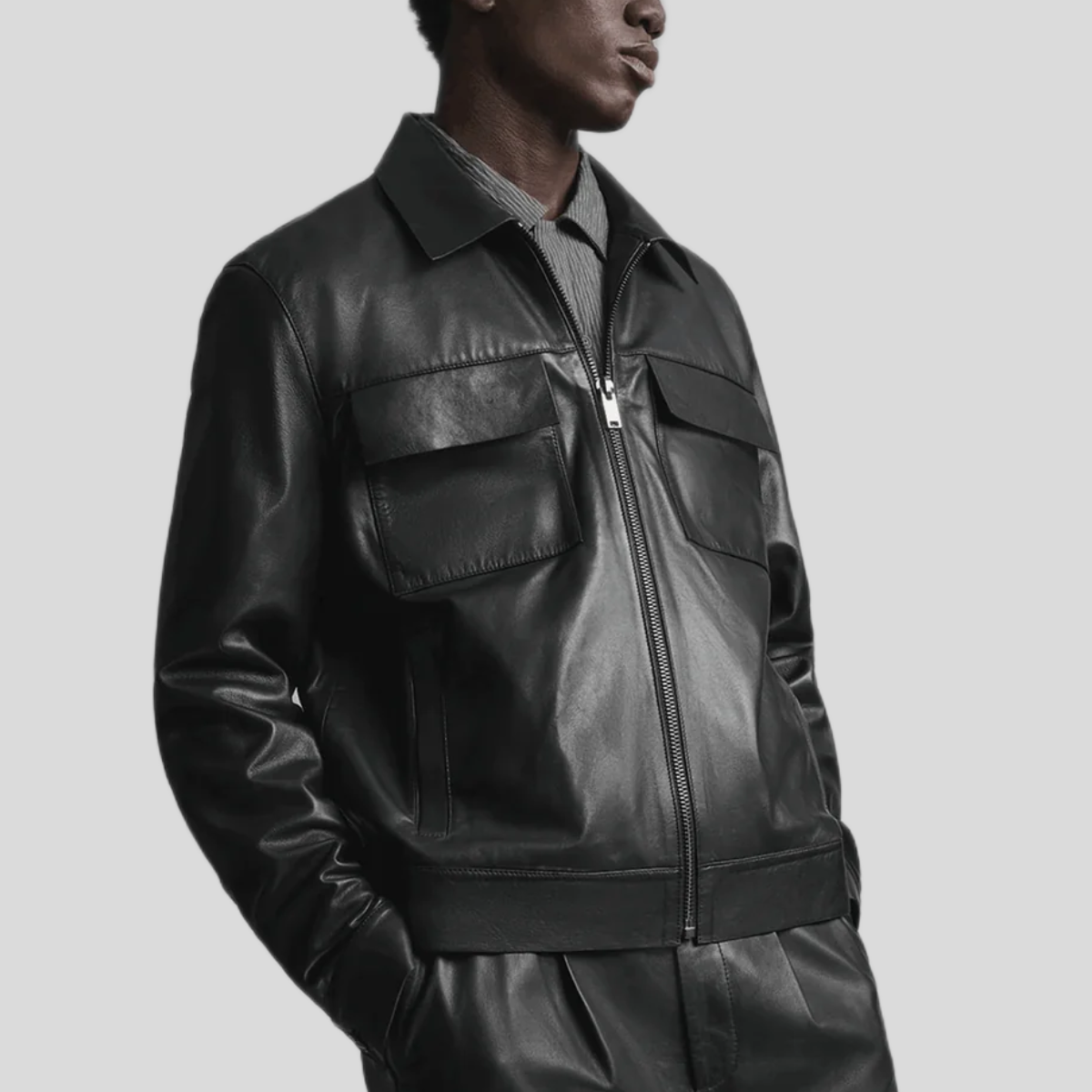 Men's Classic Leather Zip Shirt Jacket