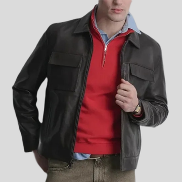 Men's Emerson Leather Zip Shirt Jacket - Black