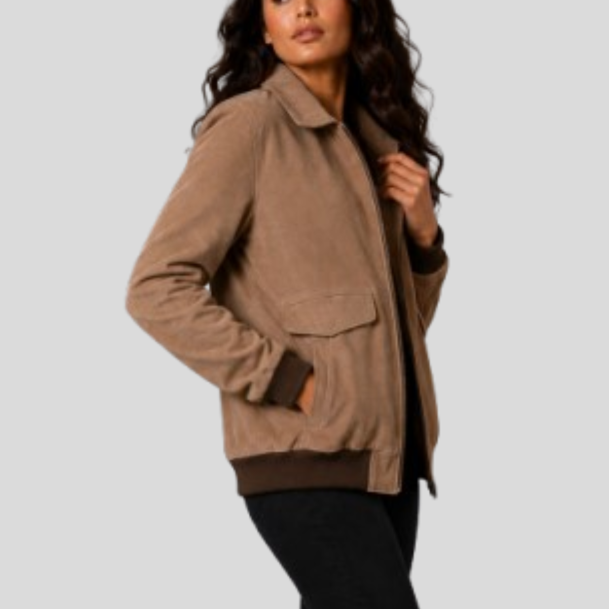 Women's Vintage Suede Sheepskin Leather Bomber Jacket