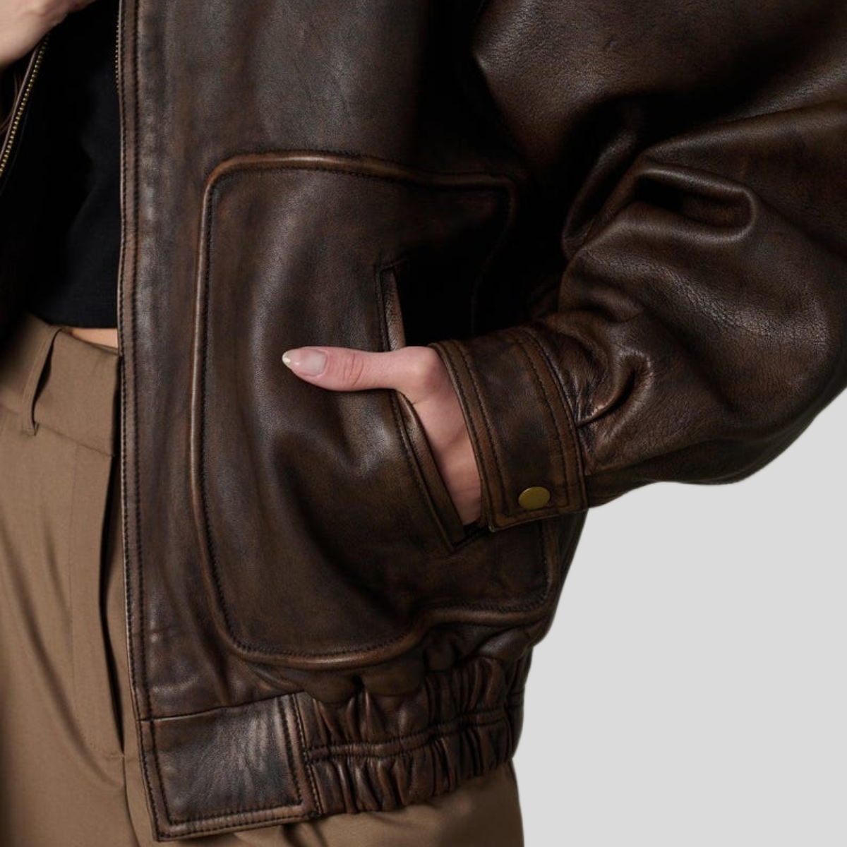Women's 1990s Oversized Distressed Sheepskin Leather Bomber Jacket