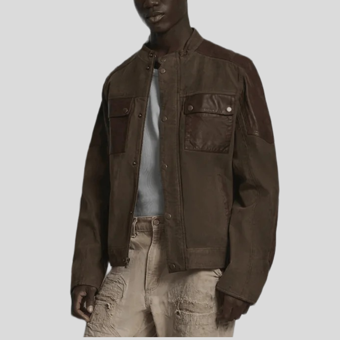 Men's Vintage Color-Block Scuba Moto Jacket - Brown