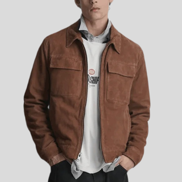 Men's Banks Suede Zip Shirt Jacket - Cognac