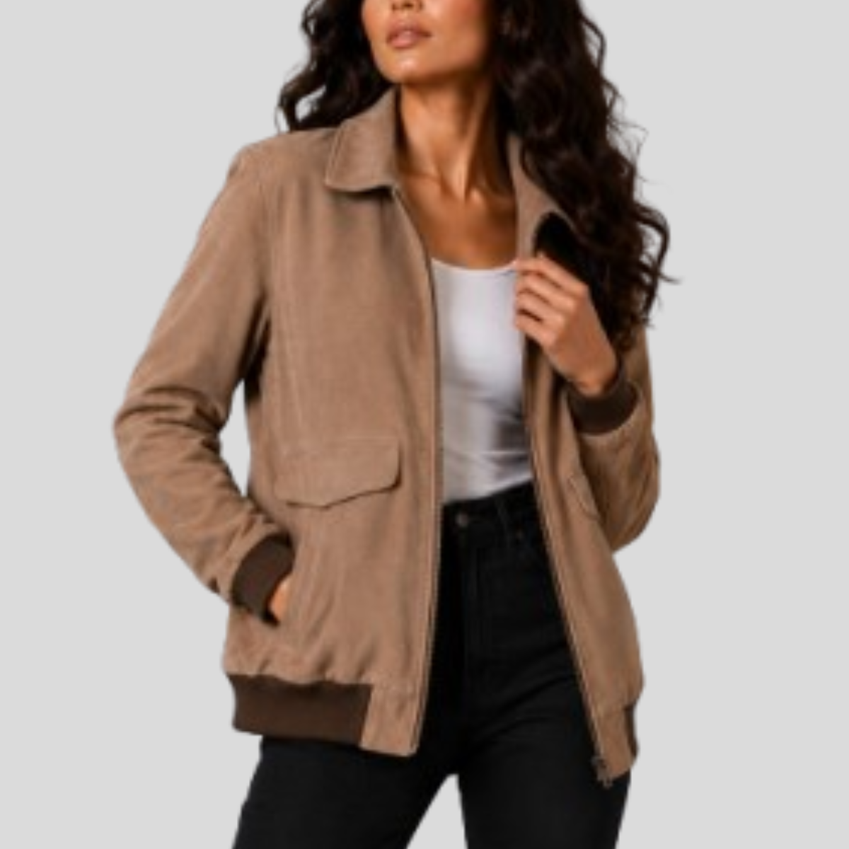 Women's Vintage Suede Sheepskin Leather Bomber Jacket