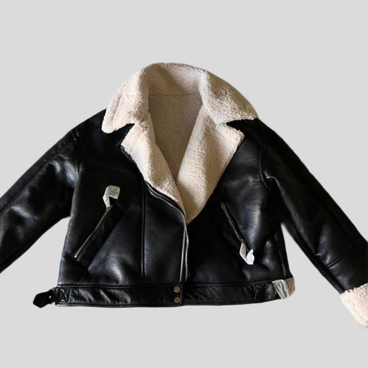 Women's Black B-3 Sheepskin Leather Biker Aviator Coat