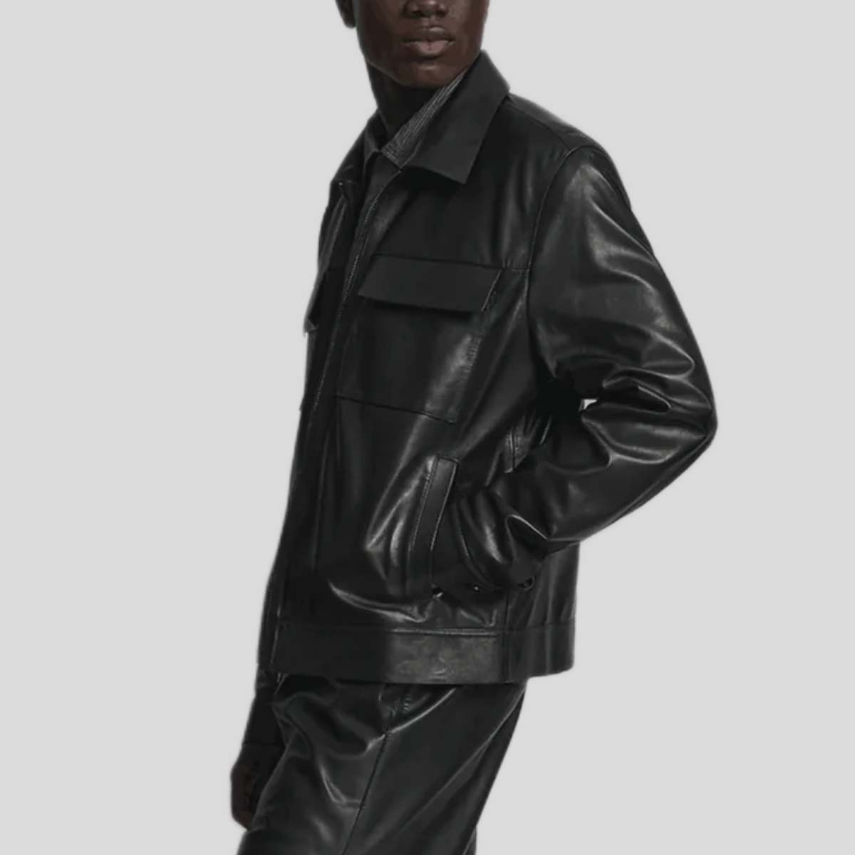Men's Classic Leather Zip Shirt Jacket