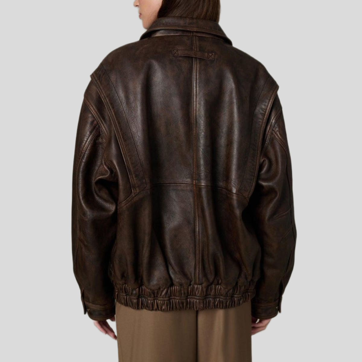 Women's 1990s Oversized Distressed Sheepskin Leather Bomber Jacket