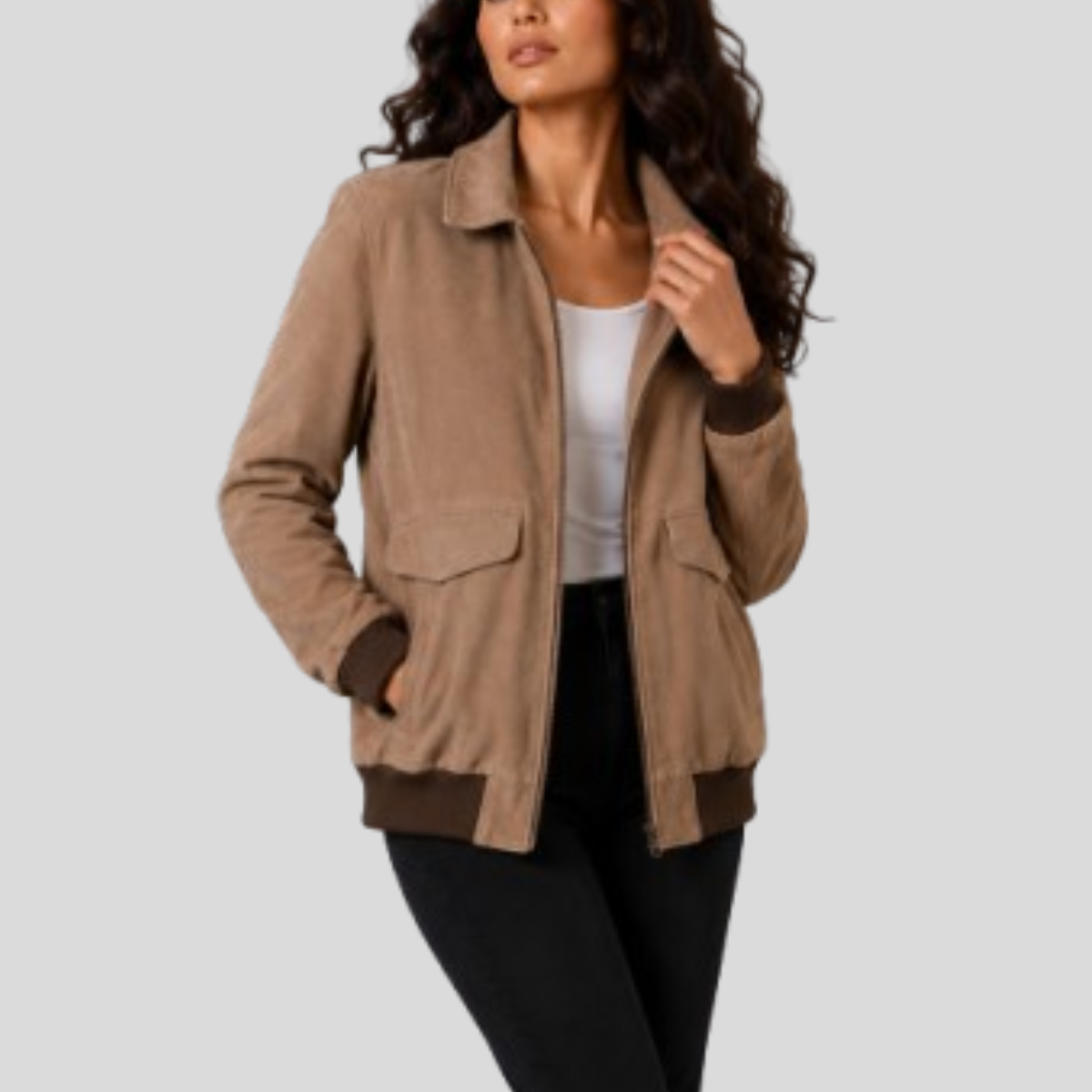 Women's Vintage Suede Sheepskin Leather Bomber Jacket