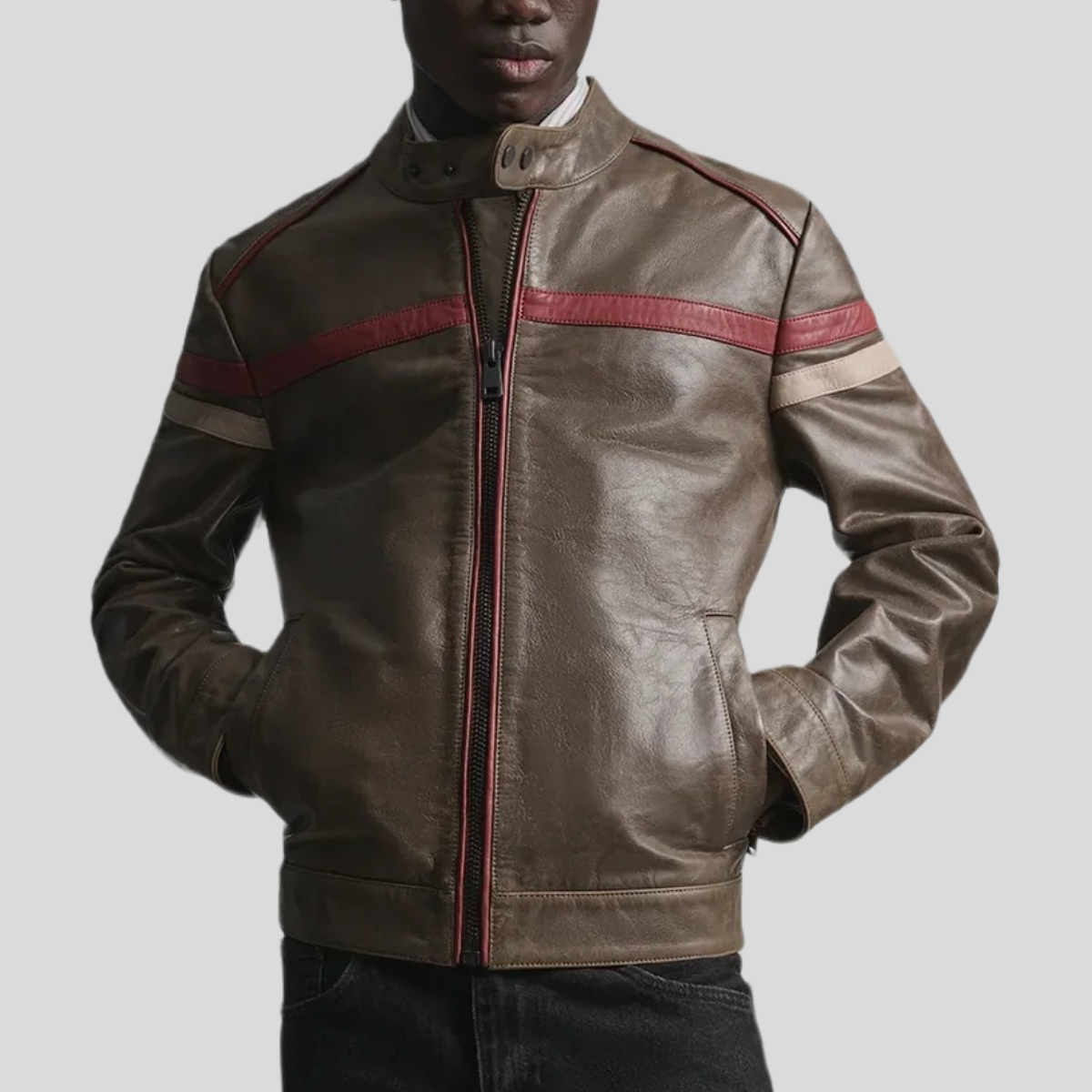 Men's Vintage Striped Leather Racer Jacket