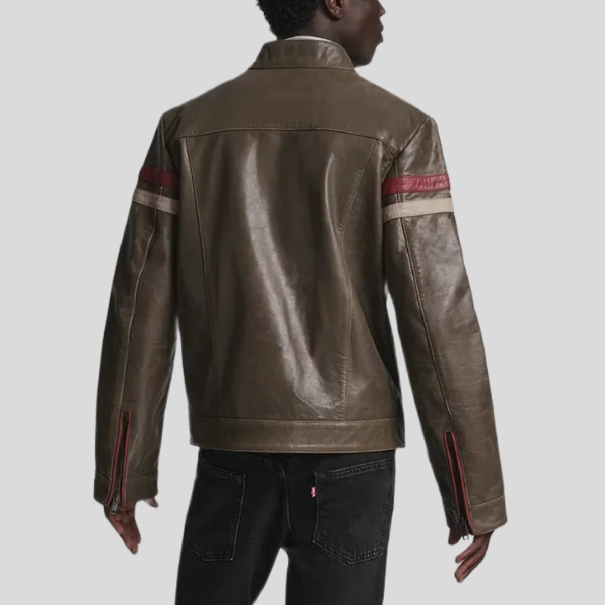 Men's Vintage Striped Leather Racer Jacket