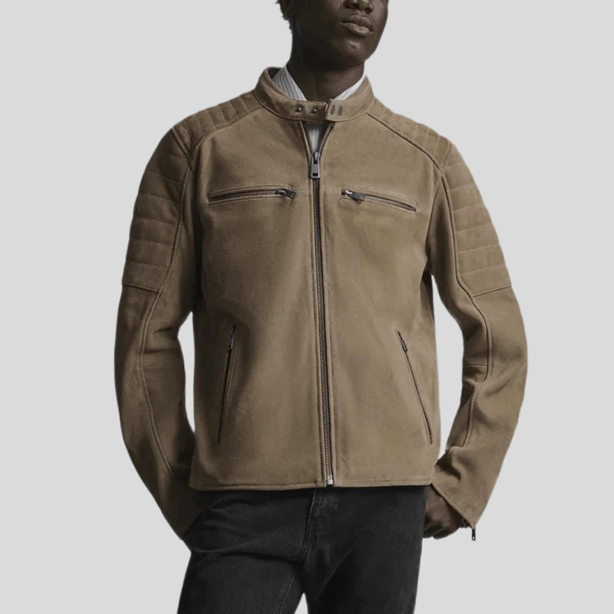 Men's Vintage Quilted Racer Jacket - Beige