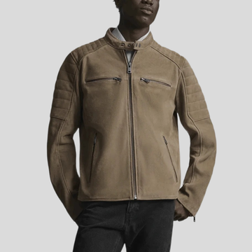 Men's Vintage Quilted Racer Jacket - Beige