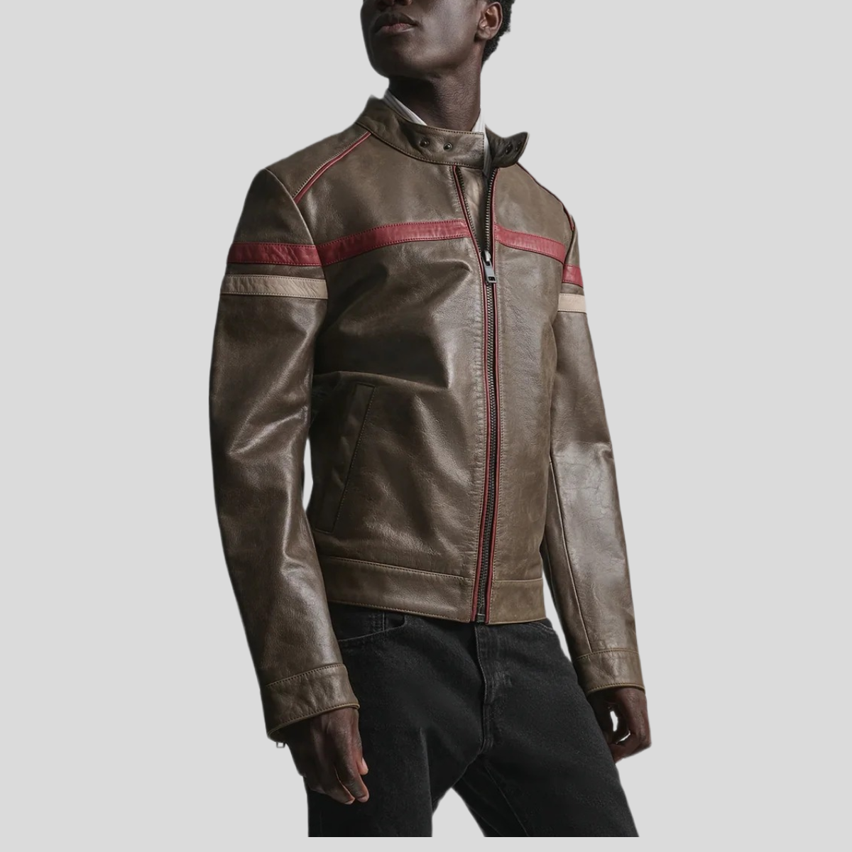 Men's Vintage Striped Leather Racer Jacket