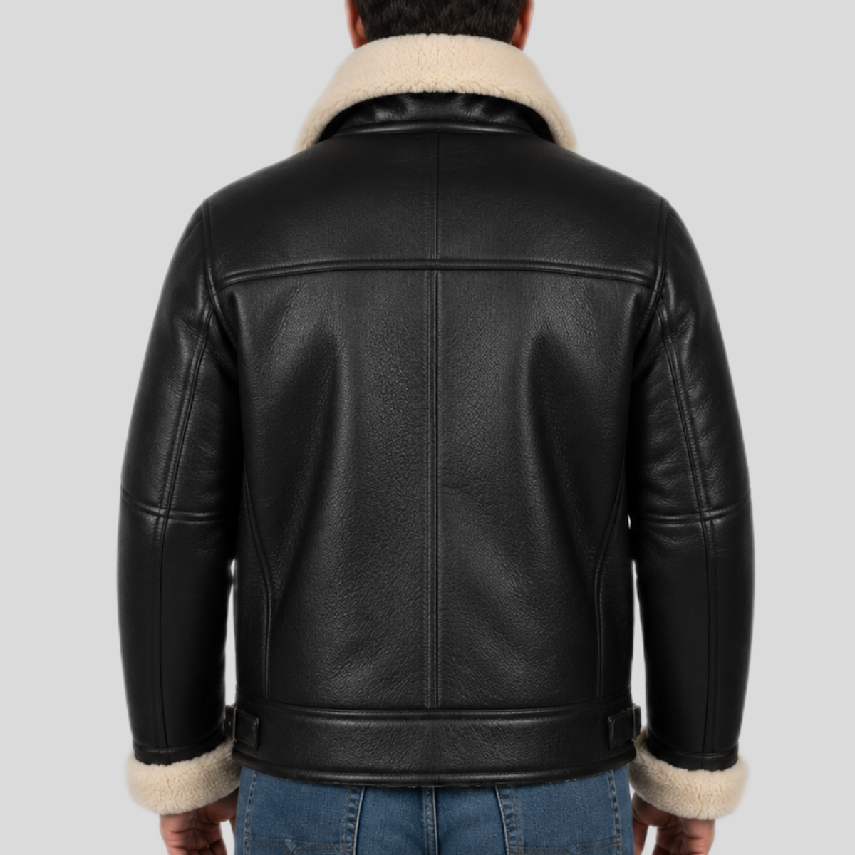 Men's Black B-3 Shearling Leather Aviator Bomber Jacket