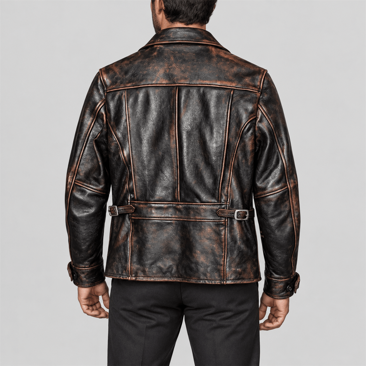 Men's 1940s California Bears Black Tea-Core Cowhide Leather Car Coat