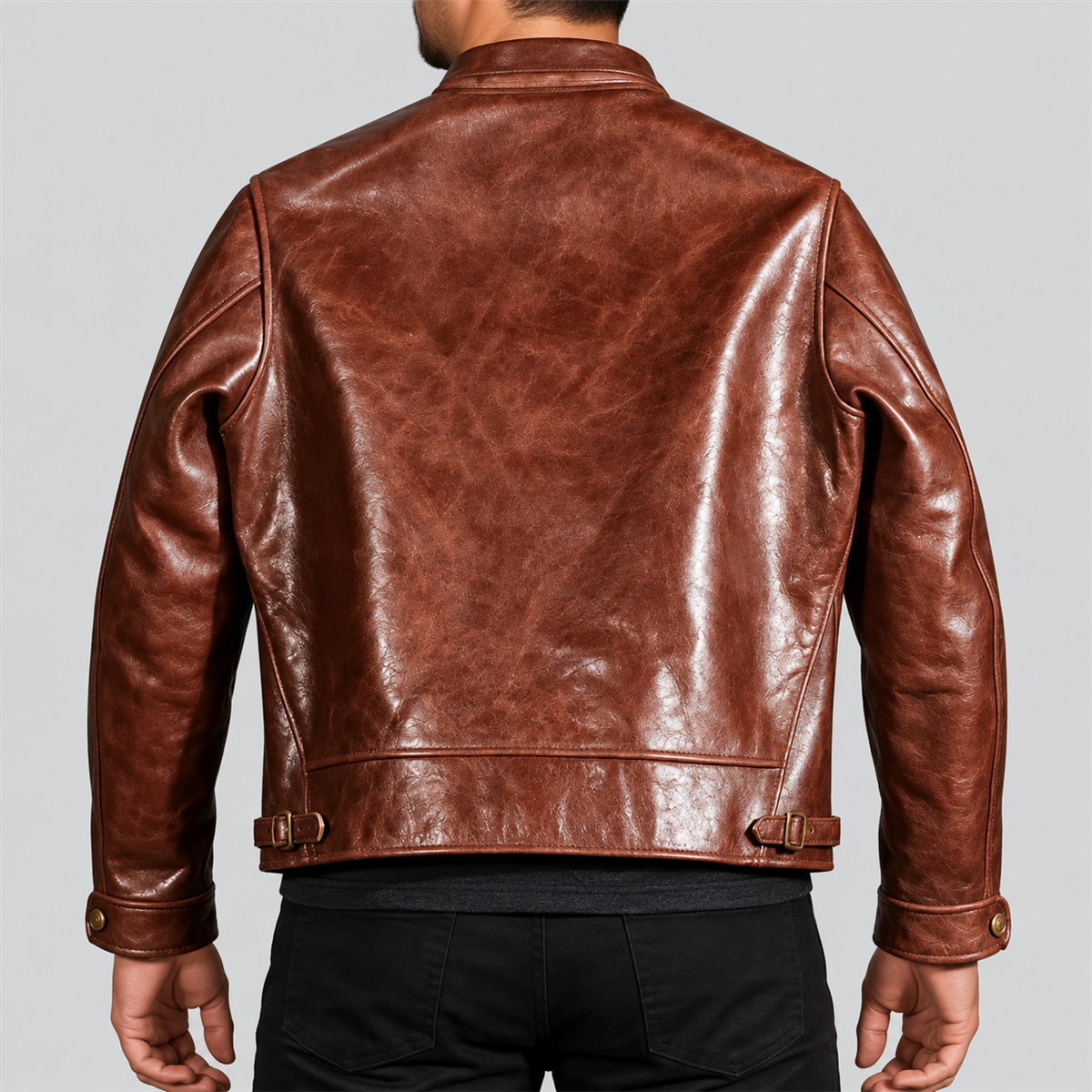 Men's Vintage Chestnut Brown Stand-Collar Leather Jacket