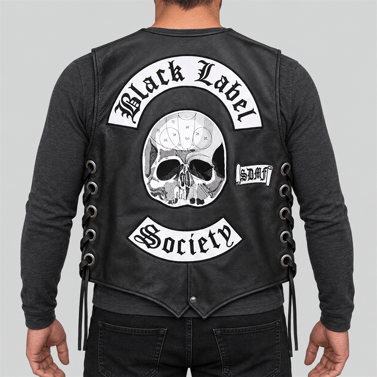 Men's Black Label Society Halloween Black Patched Biker Vest
