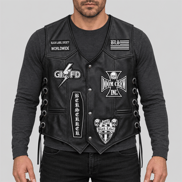 Men's Black Label Society Halloween Black Patched Biker Vest
