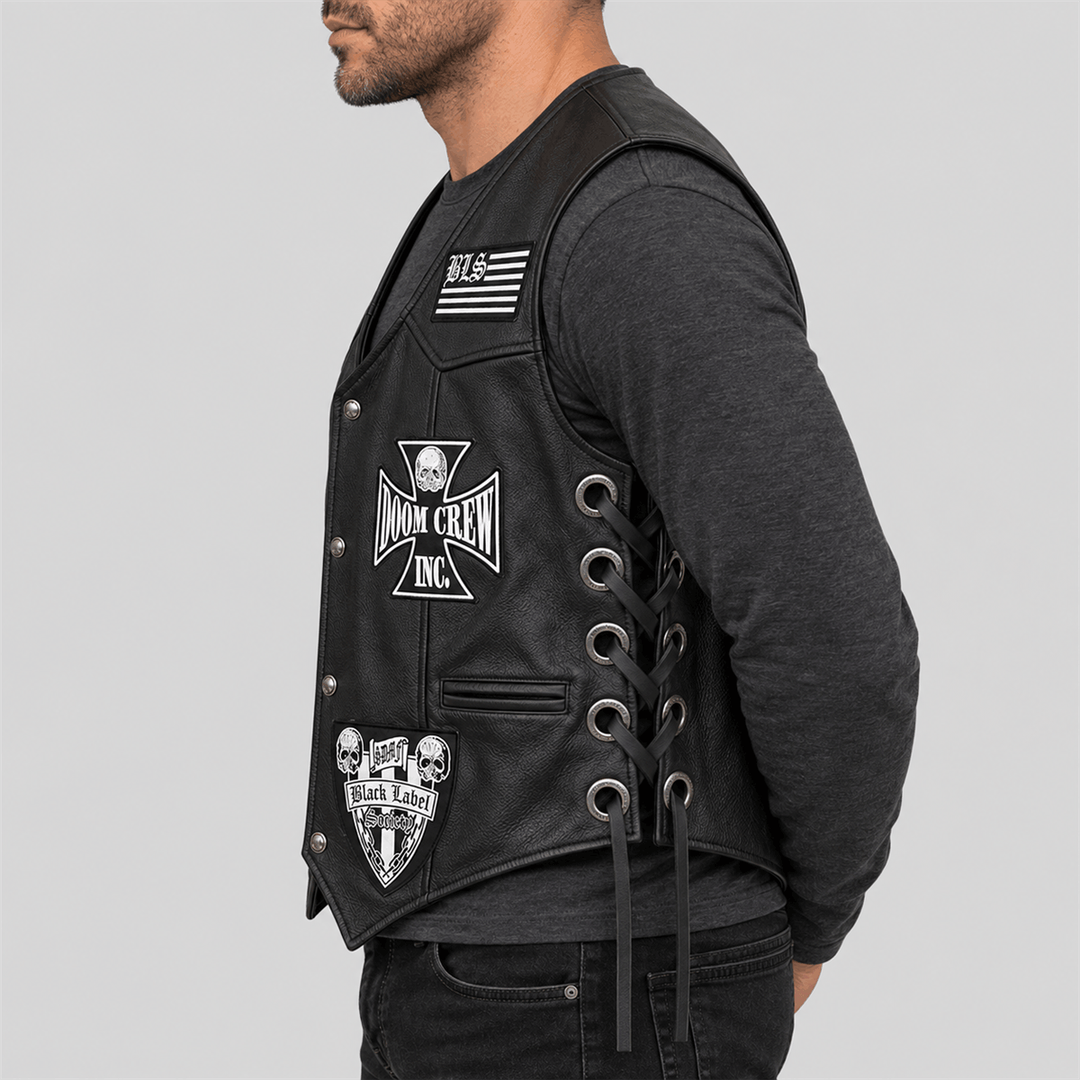 Men's Black Label Society Halloween Black Patched Biker Vest